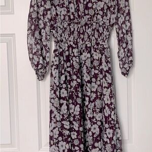 Shoshanna Purple Floral Metallic Midi Dress